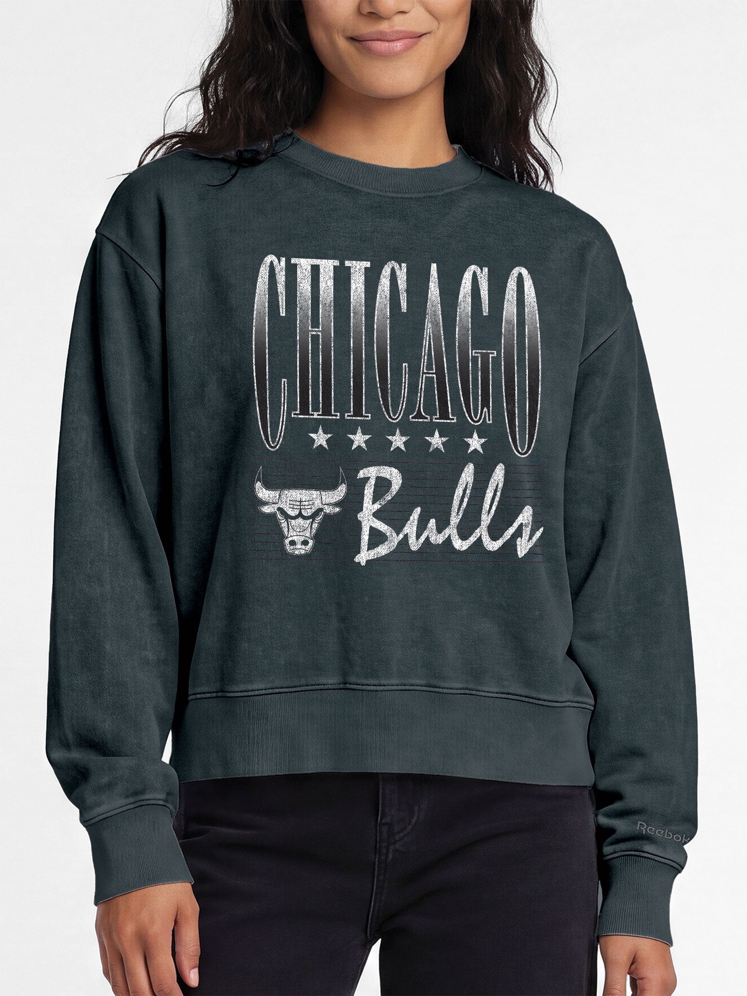 Chicago Bulls Reebok Womens Denim Wash Mock Neck Sweatshirt