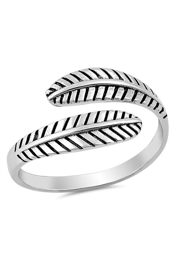 Open Feather Ring .925 Sterling Silver Oxidized Leaf Band Jewelry Female Male Unisex Size 8