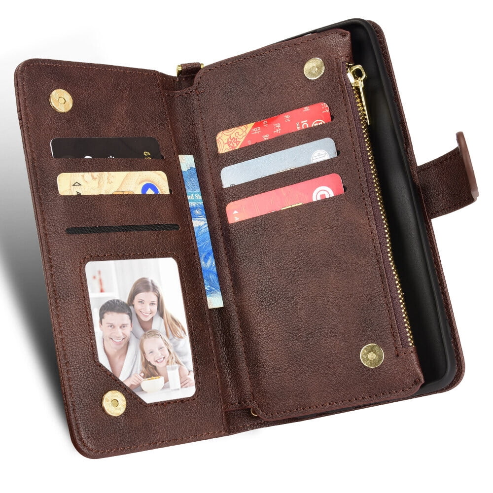 Case for Motorola Moto G PURE Cover Zipper Magnetic Wallet Card Holder PU Leather Flip Case - Brown