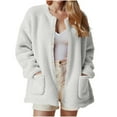 thumbnail image 2 of Womens Fleece Zip up Jacket Long Sleeve Casual Fuzzy Coat Winter Fall Lightweight Comfy Warm Outwear with Pockets New Womens Outerwear Jacket White XXL, 2 of 9