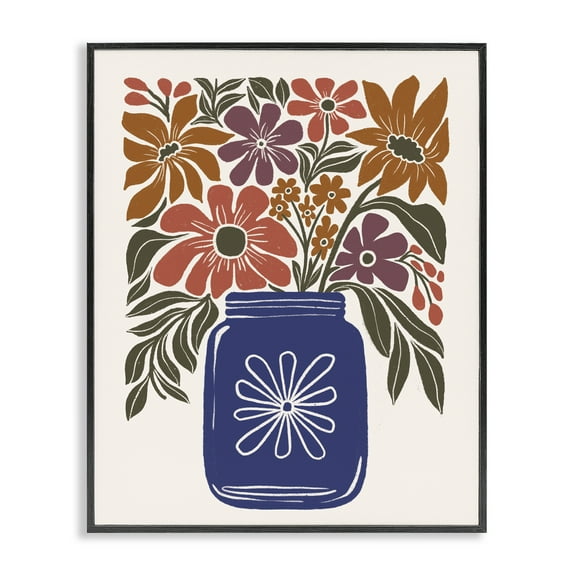 Stupell Industries Boho Blossoms Vase Plants & Flowers Painting Black Framed Art Print Wall Art, 11 x 14