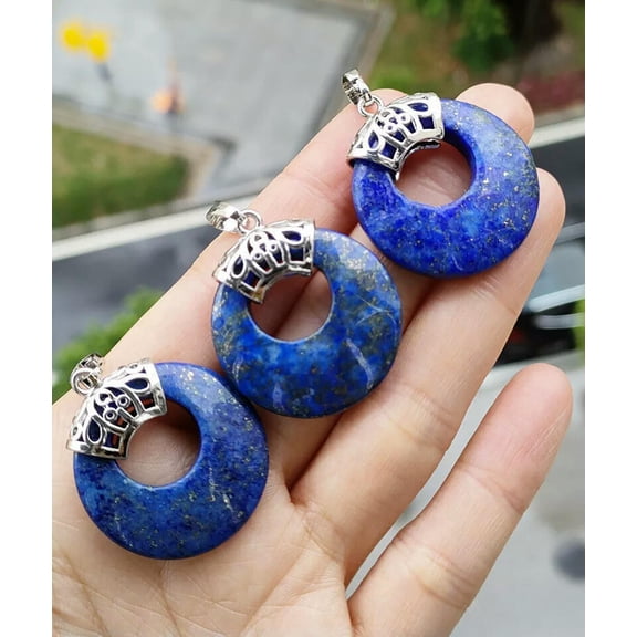 K-KED 5pcs Lapis Lazuli Gems Donut Pendants Prism Magic Reiki Healing Amulet