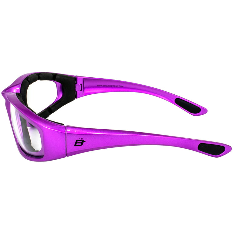 2 Pairs of Birdz Eyewear Oriole Anti-Fog Padded Motorcycle Sunglasses  Riding Glasses for Women Scratch-Resistant Pink & Purple Frames w/Clear  Lenses