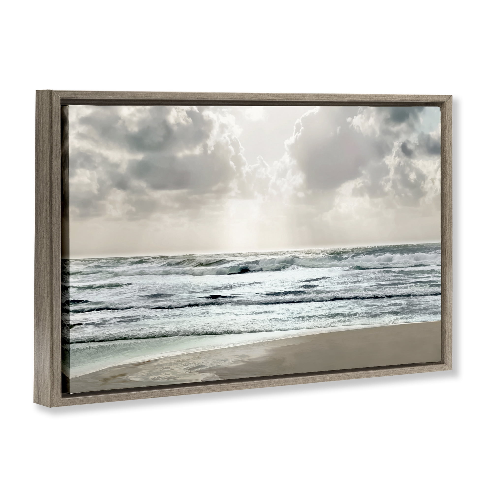 Stupell Industries Cloudy Sunlight Beach Landscape Photography Brown Floater Framed Canvas Art Print Wall Art, 25 x 17