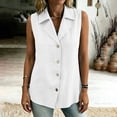 thumbnail image 5 of WAGUTH Women's Cotton Linen Button Down Shirts Sleeveless Notched Lapel Collar Casual Tank Top Blouses for Work Office, 5 of 8