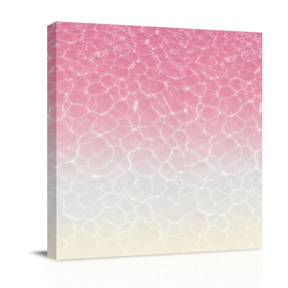 Canvas Wall Art, Pink Ombre Ocean Waves Framed Canvas Prints for Bathroom Kitchen, Summer Sea Coastal Gallery Wrapped Wall Decor for Home Office, Gifts, 10"x10" Ship Next Day