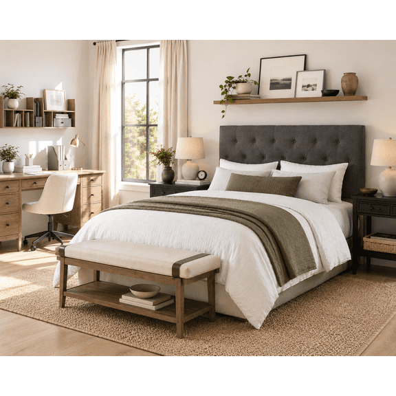 24/7 Shop At Home Zele Convertable Full-to-Queen Transitional Headboards Panel, Dark Grey
