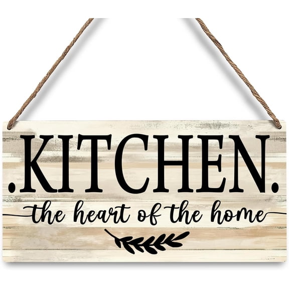 Kitchen Wood Decor Sign, Kitchen the Heart of the Home Hanging Printed Wooden Plaque Decor, Rustic Farmhouse Home Wall Decor, 12x6 Inch