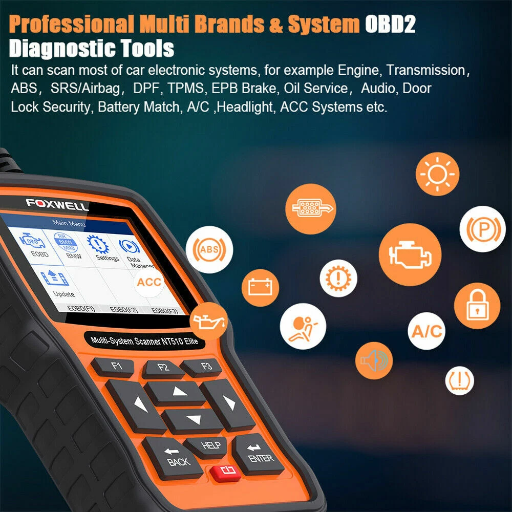Foxwell NT510 Elite Car Scanner Bidirectional Control Test Diagnostic Tool OBDII Code Reader OBD2 Scanner Full System Full Maintenance Reset Automotive Scanner for All Cars EOBD OBD Scanner,Chrysler