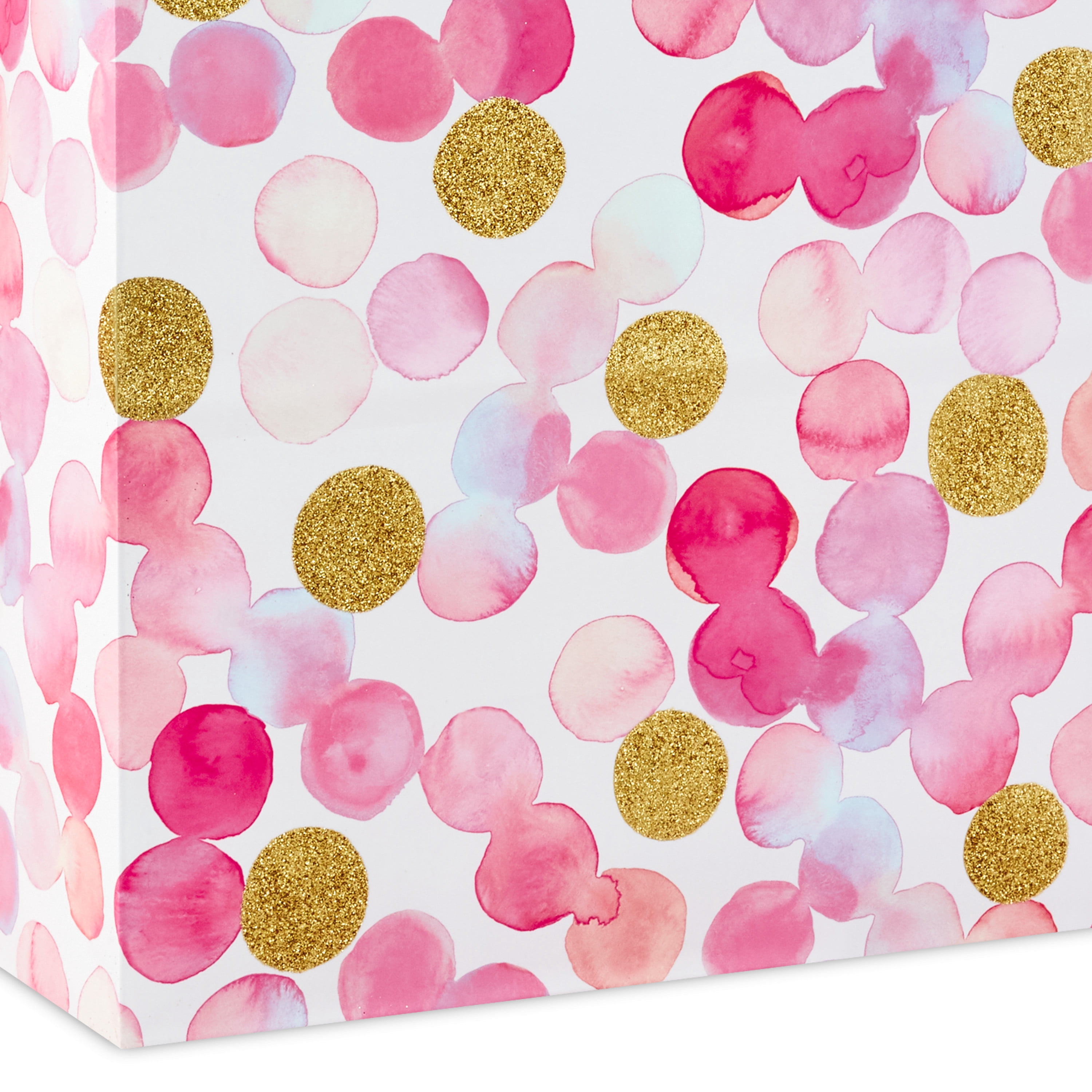 Hallmark Large Gift Bag (Gold Glitter and Pink Watercolor Dots)