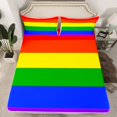 thumbnail image 2 of Erosebridal Rainbow Stripe Sheet Set Full, Colorful Geometry Bedding Sets Full Size, Microfiber 4 Pieces, 2 of 6