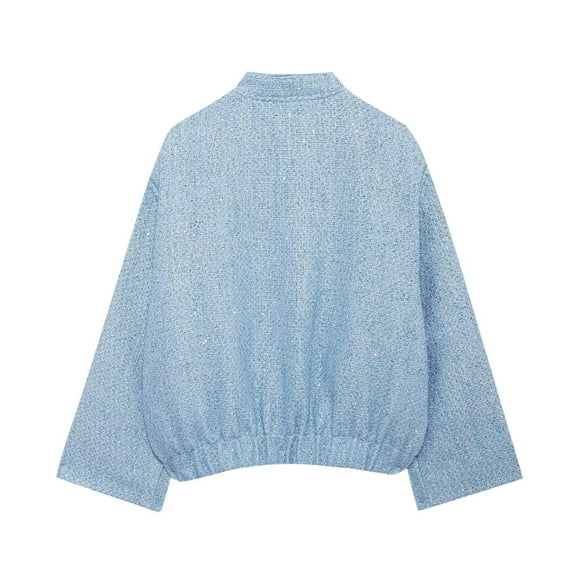 Wyzesi Winter Coats For Women 2025 Fall Fashion Sequined Boucle Jacket For Women Sweater Coats For Women Long Zipper Sweater Coat
