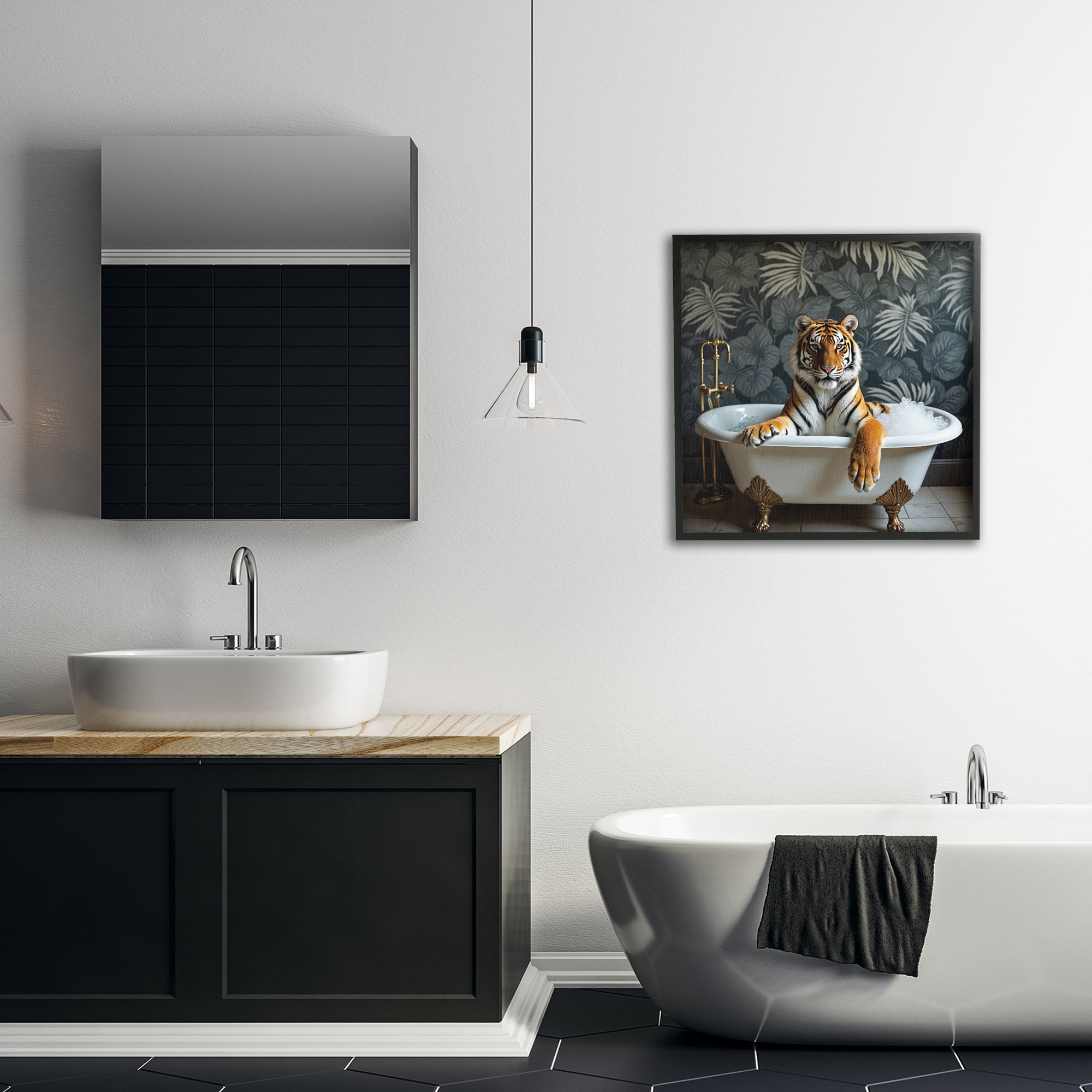 Tiger in Exotic Bubble Bath Black Framed Giclee Art, design by Lettered and Lined