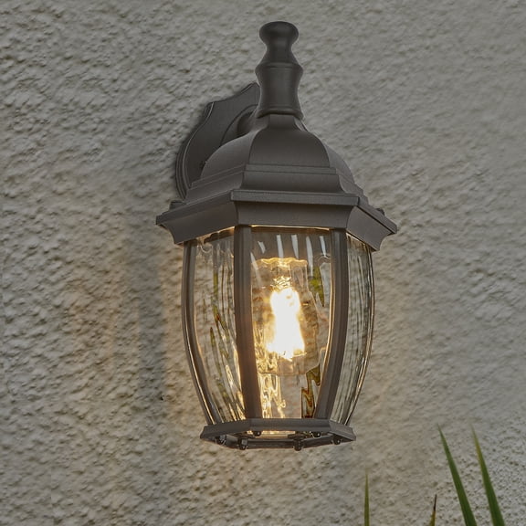Maxxima Outdoor Wall Light, Black w/ Clear Water Glass, Exterior Porch Sconce Light, E26 Socket, Bulb Not Included
