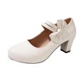thumbnail image 2 of Aobny Chunky Shoes Women Closed Toe Heels Pumps Pumps Shoes High Heels Shoes Round Toe Hook & Loop Soft Toe White Mid Heel Womens Shoes Casual,Size 38, 2 of 5