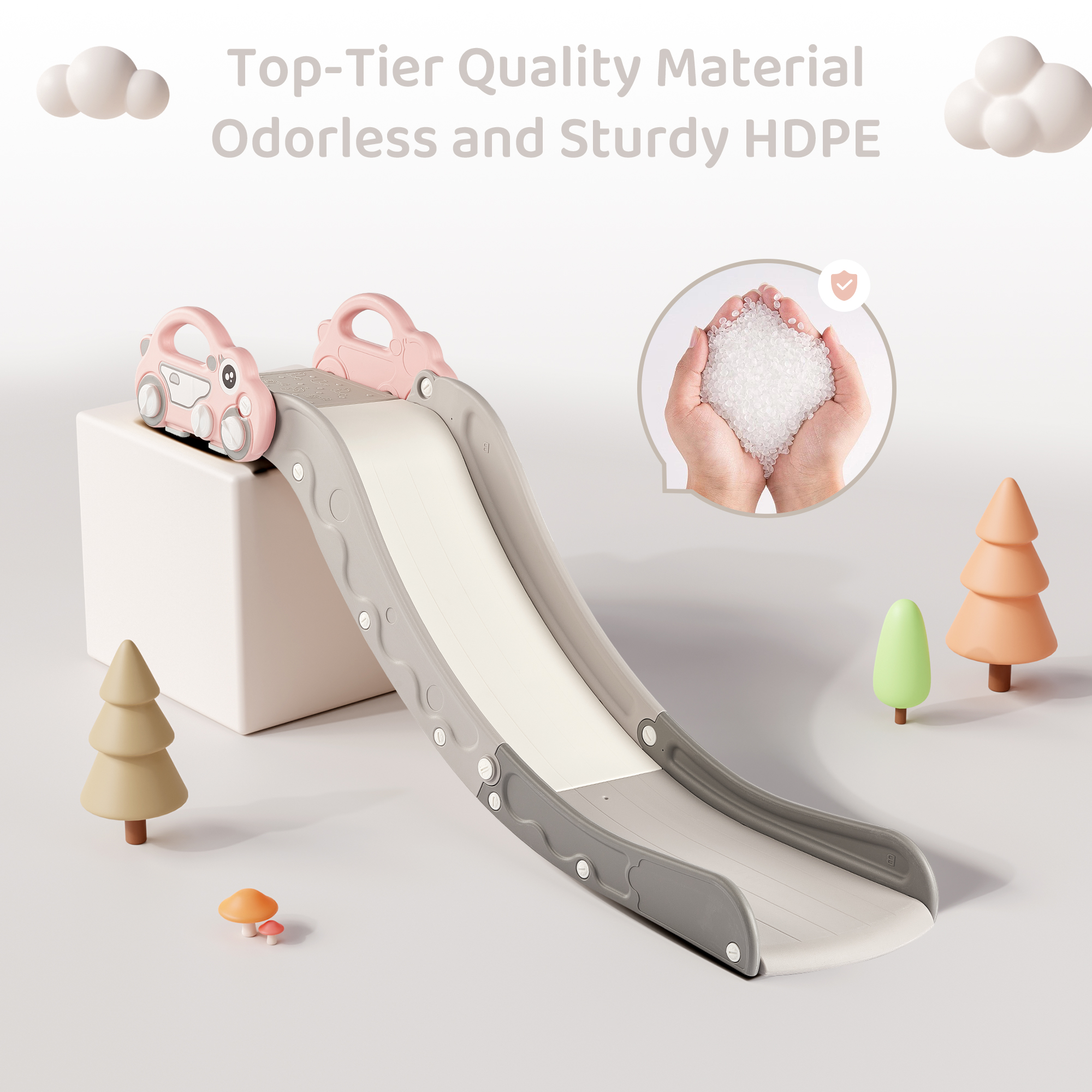 DUKE BABY Kids Indoor Slide for Sofa and Stairs Slide Attachment to Toddler Bed and Nugget Couch for Kids Age 1-5, Pink Grey