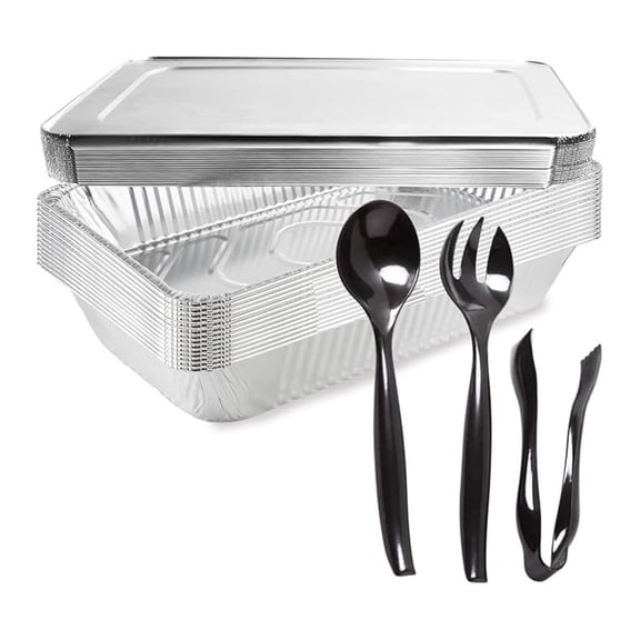 Full Size Deep Aluminum Pan With No Lids for Baking, Serving, Roasting, Broiling, Cooking - L. 20 3/4" x W. 12 4/5" x D. 3 1/5" (10)