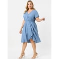 thumbnail image 4 of Unique Bargains Women's Plus Size Denim Dress Wrap Elastic Waist Ruffle Dresses, 4 of 7