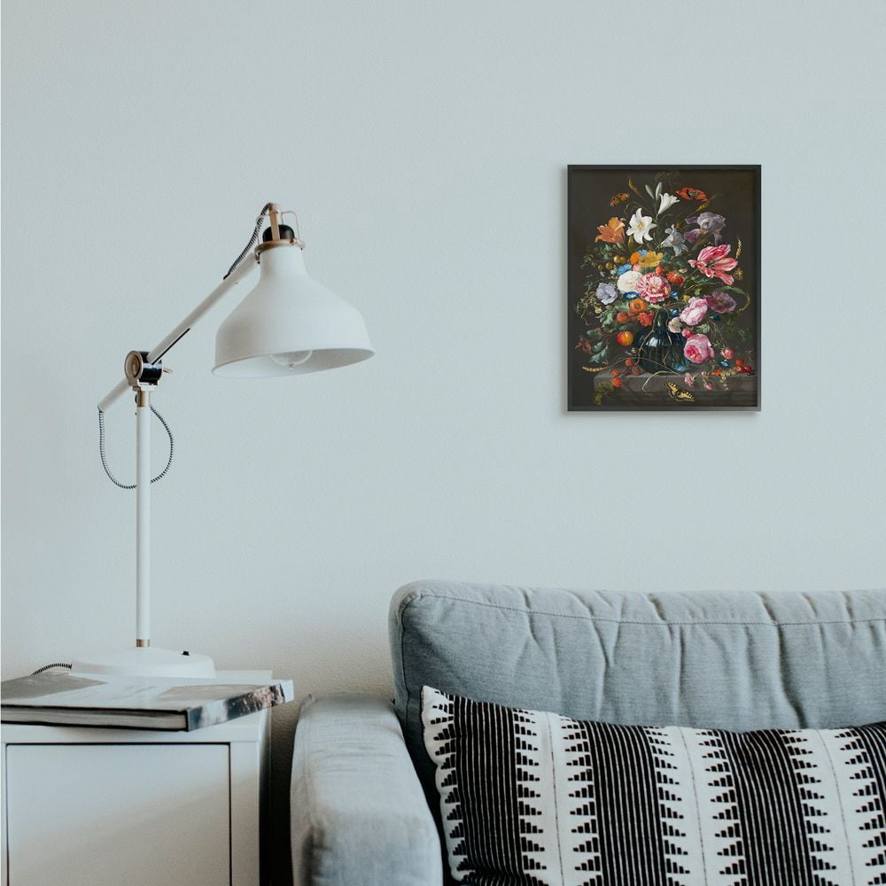 Stupell Industries Elegant Floral Bouquet Butterfly and Fruit Details Framed Wall Art Design by Ziwei Li, 11" x 14", Black Framed