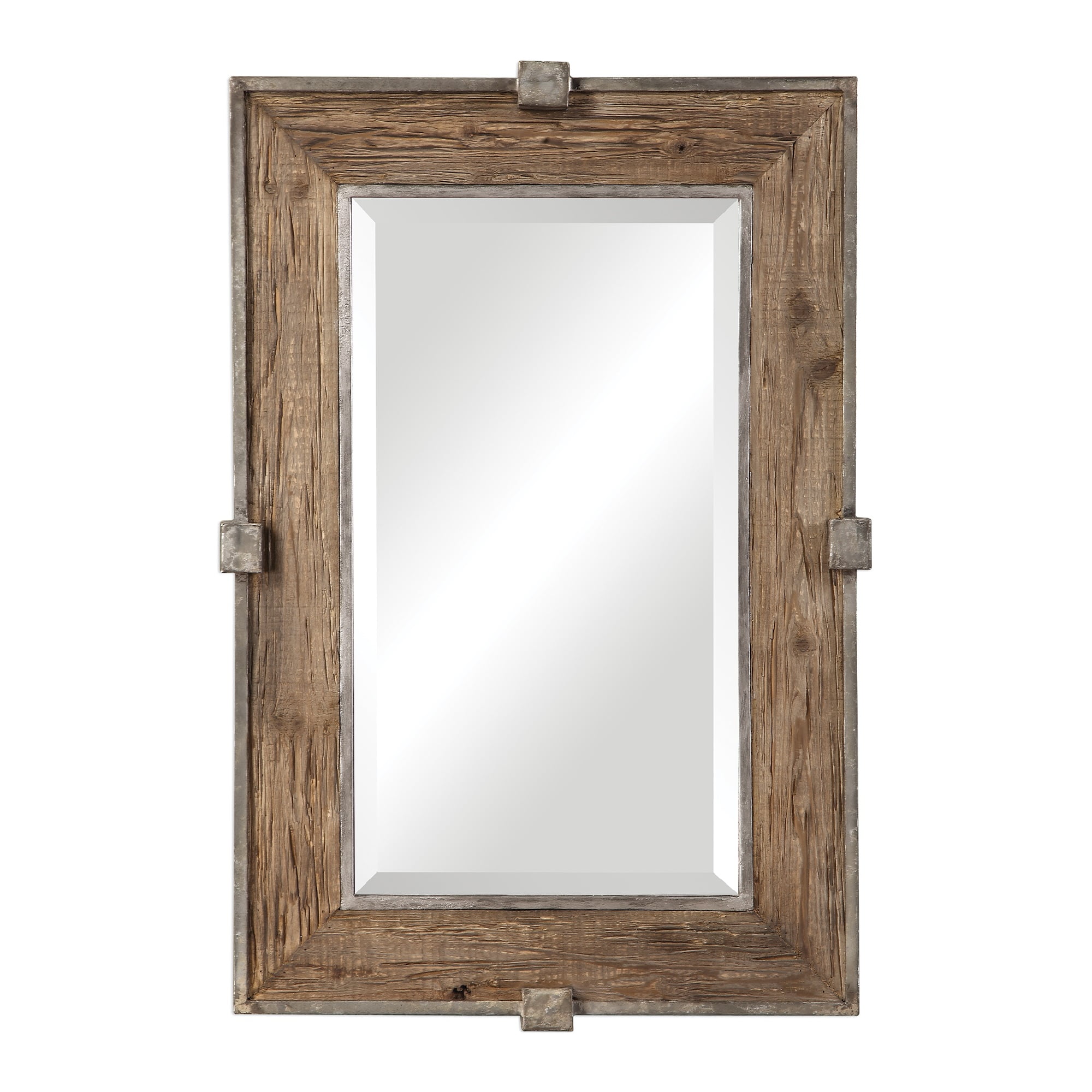 37" Wood and Metal Rectangular Hanging Wall Mirror