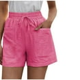 thumbnail image 2 of QLEICOM Womens Athletic Shorts, Plus Size Shorts, Loose Wide Leg Pants High Waist Straight Pants Casual Cotton Linen Shorts, Running Shorts, Comfy Beach Shorts, Cycling Shorts Hot Pink XXXXXL, 2 of 4