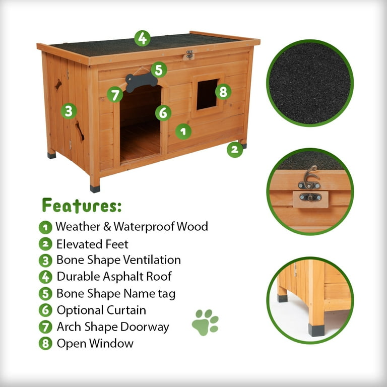 Front Row Weatherproof Foldable Wood Dog House for Small to XL