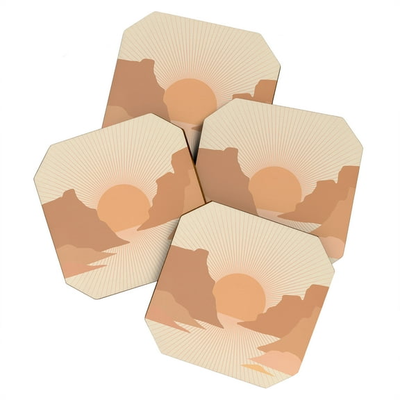 Society6 Iveta Abolina Valley Sunset Coral Set of 4 Coasters