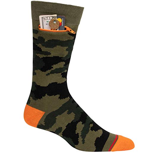 Mens Pocket Socks, The Hunter Sock Camoflage Green, Crew Soft Cotton