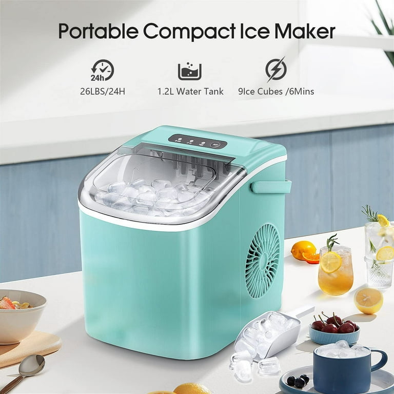 Auseo Portable Ice Maker Countertop, 9Pcs/8Mins, 26lbs/24H, Self-Cleaning Ice  Machine with Handle for Kitchen/Office/Bar/Party(Black) 