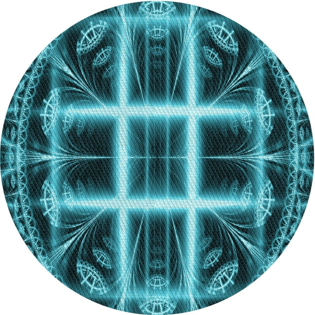 Ahgly Company Tapis d'Intérieur Lavables en Machine, Circulaires de Transition Bleu Turquoise Vif, Ronds de 4 Pi