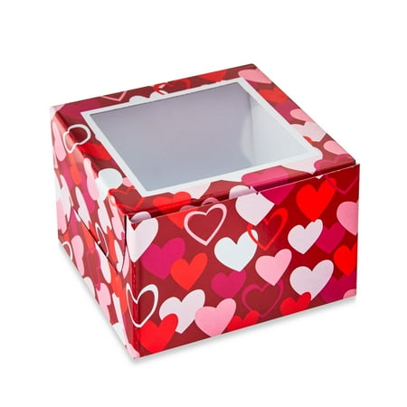 Valentine’s Day Red, Pink, and White Heart Window Treat Boxes, 4.5" x 4.5" x 3", 3 Count, by Way To Celebrate