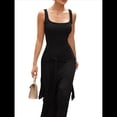 thumbnail image 2 of Vestido de Verano para Mujer, Sin Mangas, con Cuello Cuadrado, Sexy, con Doble Forro, Ajustado, y Maxivestido. Negro S, 2 of 10