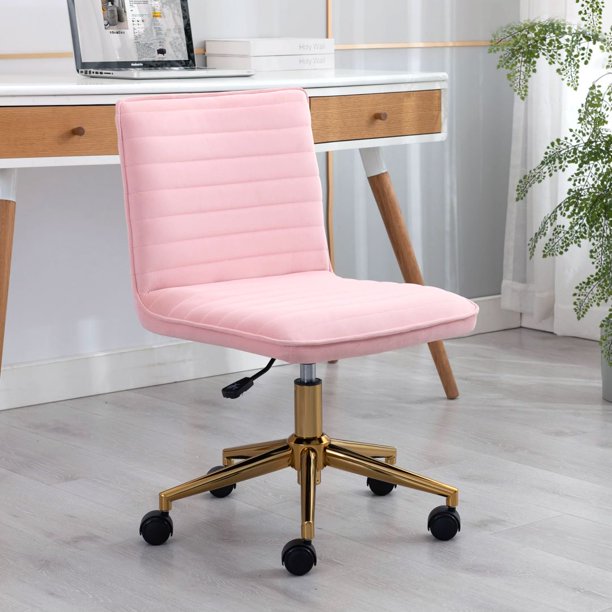 Furniliving Velvet MidBack Office Chair Armless Rolling Chair Swivel