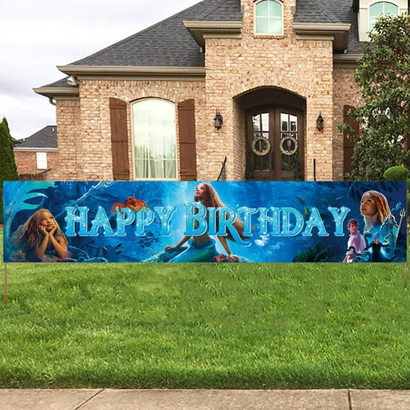 Cartoon Ariel Princess Birthday Yard Sign Banner Party Supplies Happy Birthday Party Decorations Backdrop 9.8 X 1.6 ft