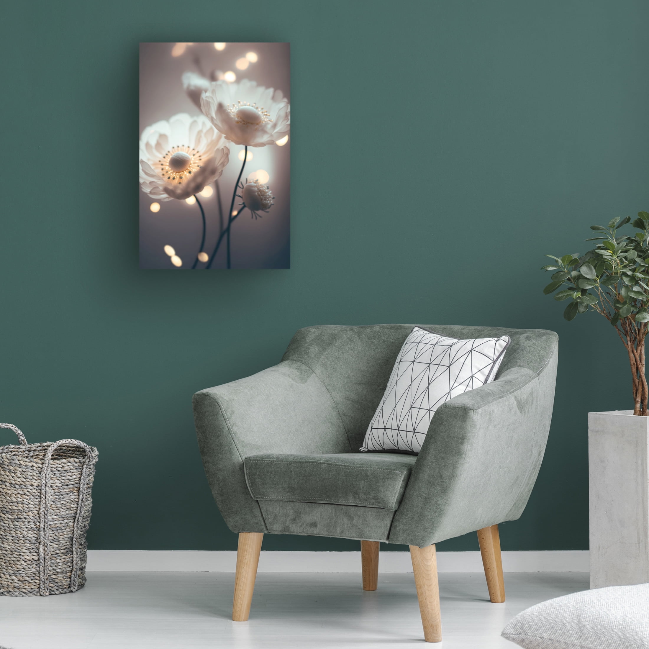 Canvas Wall Art - Treechild 'White Flowers And Bokeh' Wall Art for Living Room, Bedroom, or Office D?cor by Trademark Fine Art - 30 x 47 Inches