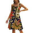 thumbnail image 1 of Indsian Batik Floral Pattern With Fans Back Lacing Backless Dress Square Neck Dress Fashion Design Large Size Loose Dress, 1 of 5