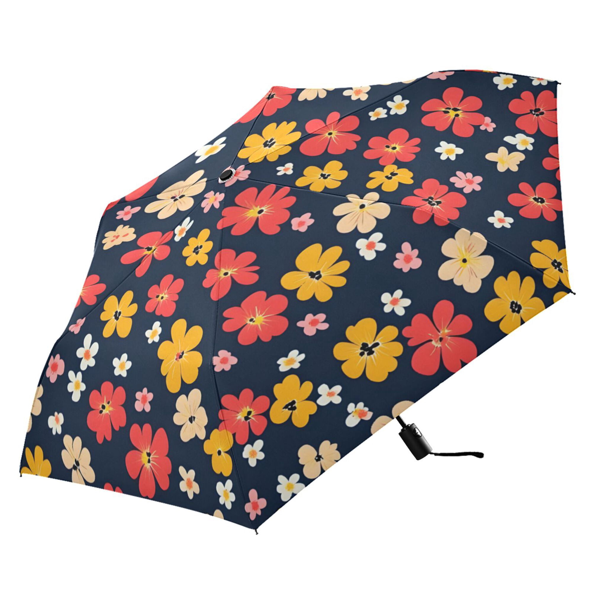 FORMRS Travel Umbrella Folding Auto Open Close Windproof Rain UV Protection, Small Colorful Flower