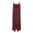 thumbnail image 5 of Women's Linen Dresses Summer Sleeveless Spaghetti Strap Backless Maxi Dress Casual Pleated Hem Baggy Swing Sundress Wine M, 5 of 7