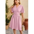 thumbnail image 4 of EASYBRAUS Women V Neck A Line Midi Dress Bell Sleeve Pleated Waist Spring Summer Dress, 4 of 8