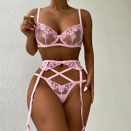 

Women s Underwear Clearance Women Exquisite Lace Lingerie Bra+Garter+Briefs Set Babydoll Cut-Out Sleepwear