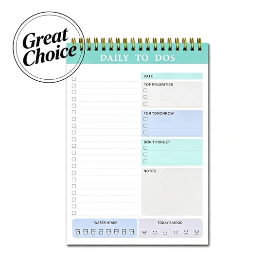Daily To-Do List Notepad, 5.83×8.27in Undated Task Planner with Water & Mood Trackers, 60 Sheets, Spiral Bound Productivity Organizer for Office & Personal Use