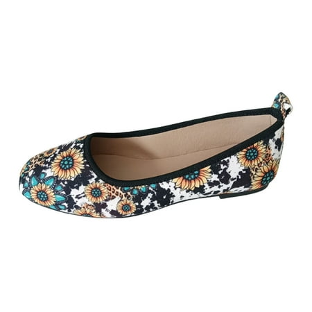 

Jungdeepe Ladies Casual Retro Sunflower Print Large Size Flat Shoes Loafers Go Natural Cork Bottom Heels Women Youth Girls Casual Shoes Shoes for Boy Casual Teen Boy Casual Shoes