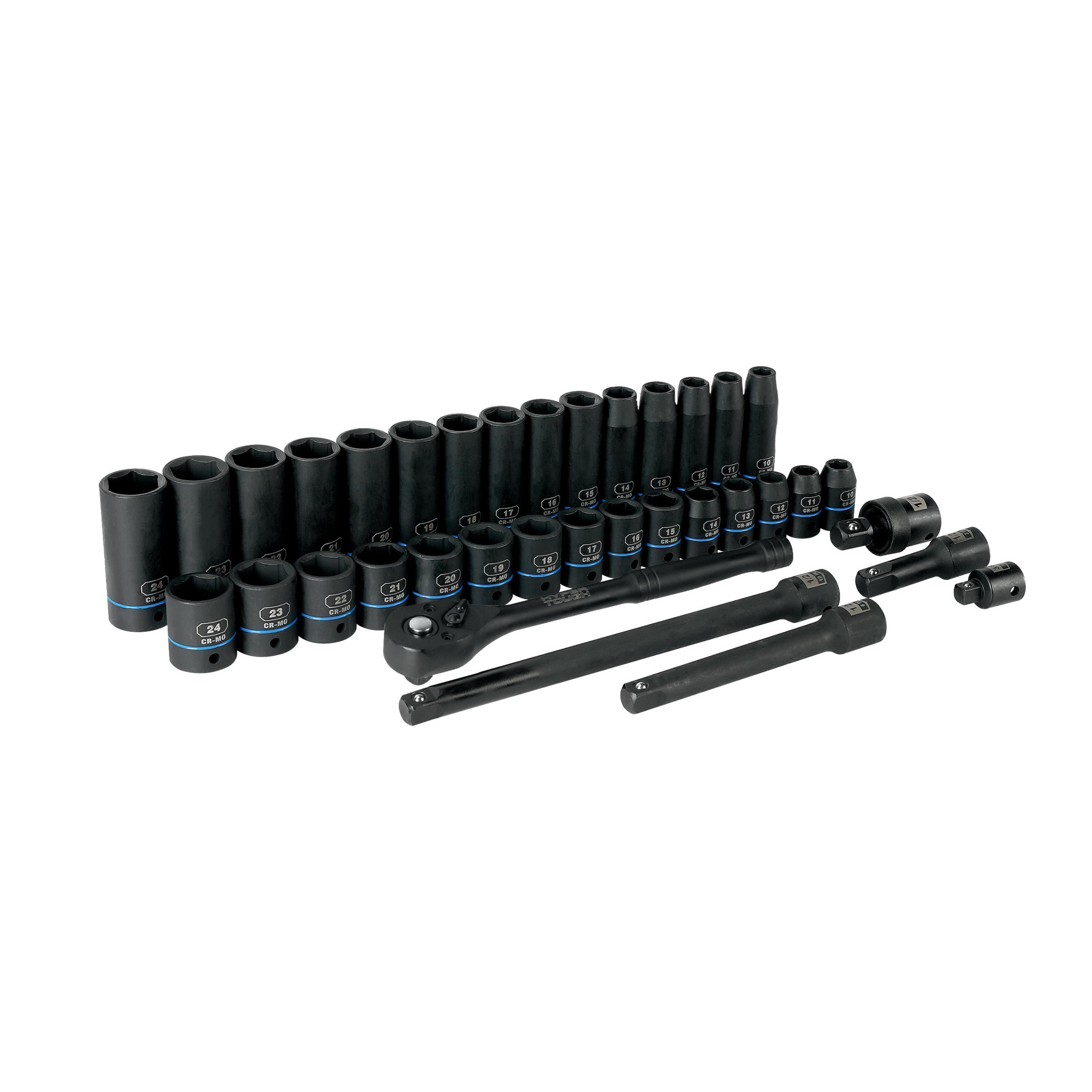 Juego de dados de impacto Hyper Tough de 36 piezas, 1/2 pulgada, métrico, CRMO (mm) 5