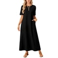 thumbnail image 3 of Summer Maxi Dresses for Women Beach Vacation Casual Short Sleeve Long T Shirt Dress with Pockets Black S, 3 of 8