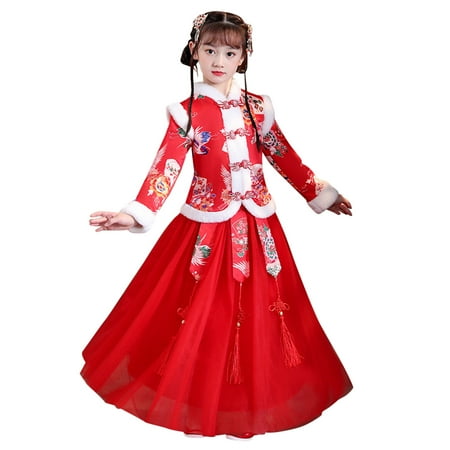 

JDEFEG Girl Toddler Kids Baby Girls Children Fairy Hanfu Coat Tops for Calendar New Year Quilted Lined Warm Princess Dresses Skirts Embroidery Tang Suit Dresses for The Flower Girls Red 160