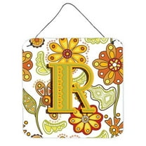Carolines Treasures CJ2003-RDS66 Letter R Floral Mustard And Green Wall and Door Hanging Prints
