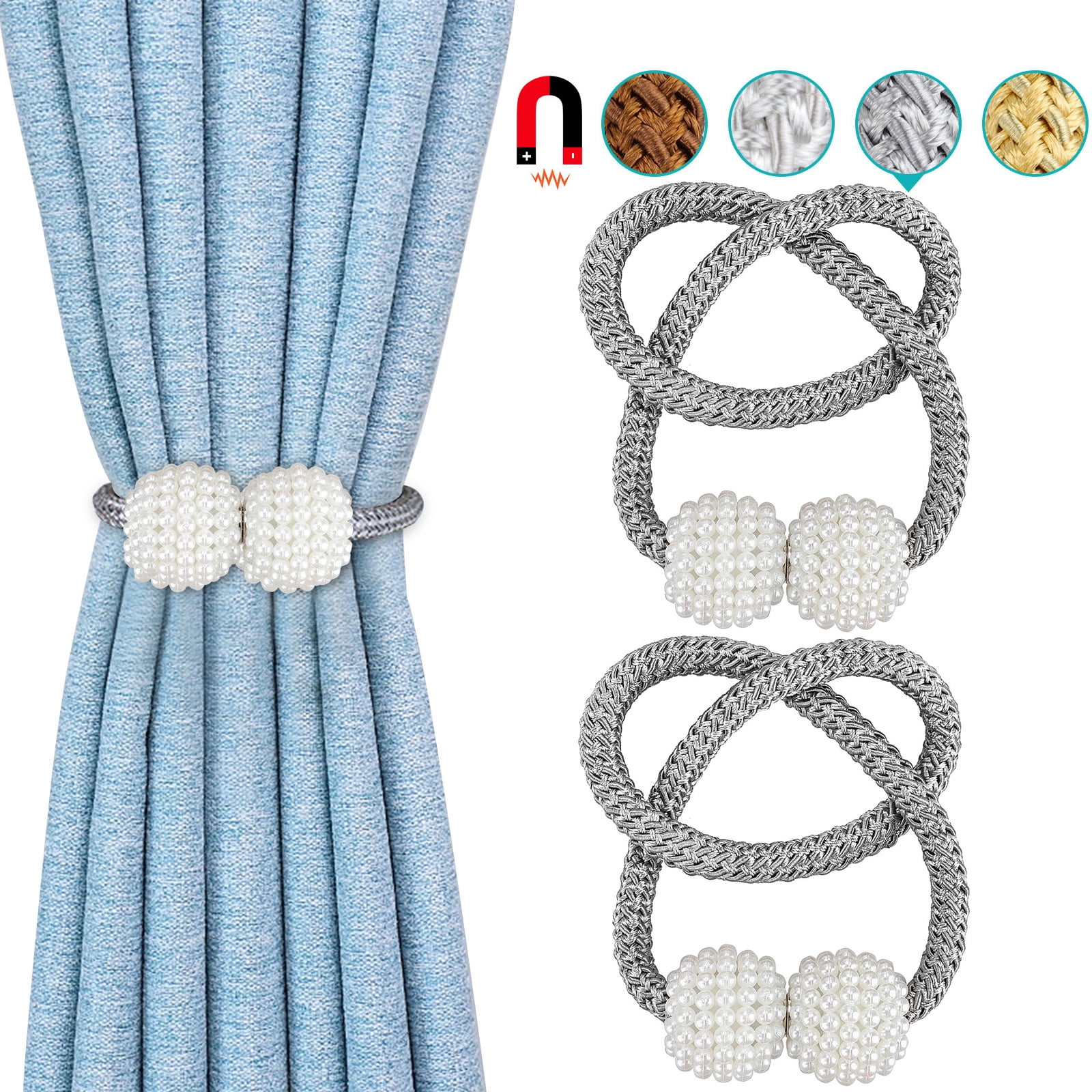 Kare & Kind Magnetic Curtain Tiebacks Thick Curtains Ball-Shaped 45cm in Length- for Thin Draperies for Homes Indoor and Outdoor Curtains Gold 2X Decorative Rope Holdbacks 