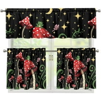 Cute Mushroom Frog Window Curtain for Kids Adult Bedroom Decor,Blackout Room Valance and Tier Curtains 3 Pcs Set S