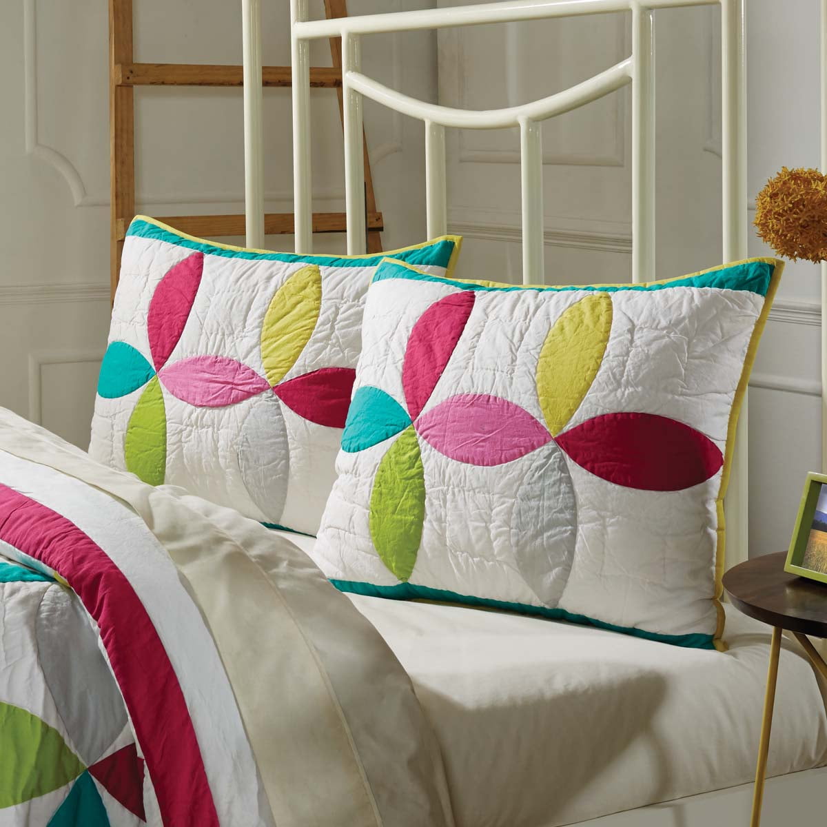 Bright White Bohemian Bedding Everly Cotton Hand Quilted Geometric