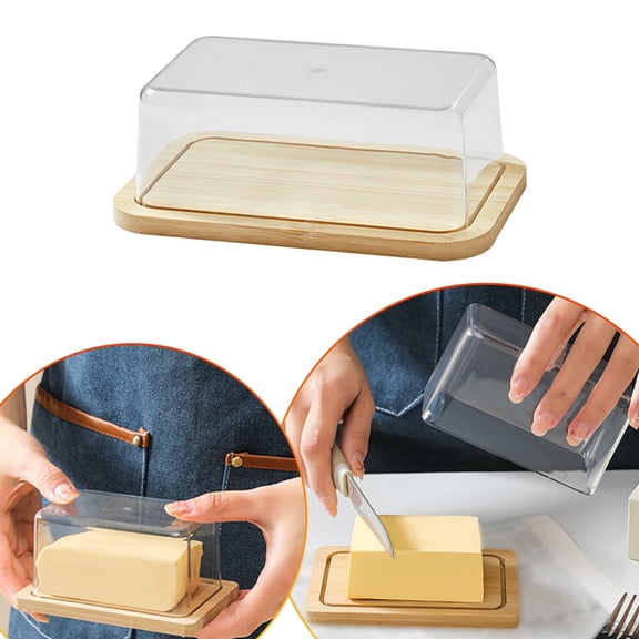 Airtight Butter Dish, Covered Butter Dish, Butter Keeper for Countertop,Cake Stand with Lid, Bamboo Cake Tray with Clear Acrylic Cover, Rectangular Cake Stand with Transparent Lid